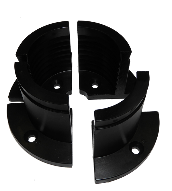 Vicmarc Shark Jaws for VM120/150 lathe chuck, featuring serrated inner and outer surfaces for secure grip on cylinder spigots