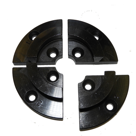 Vicmarc Standard Jaws for VM120/150 Chuck on wood lathe chuck, showing sizes for perfect circle formation