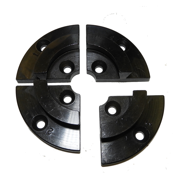 Vicmarc Standard Jaws for VM120/150 Chuck on wood lathe chuck, showing sizes for perfect circle formation