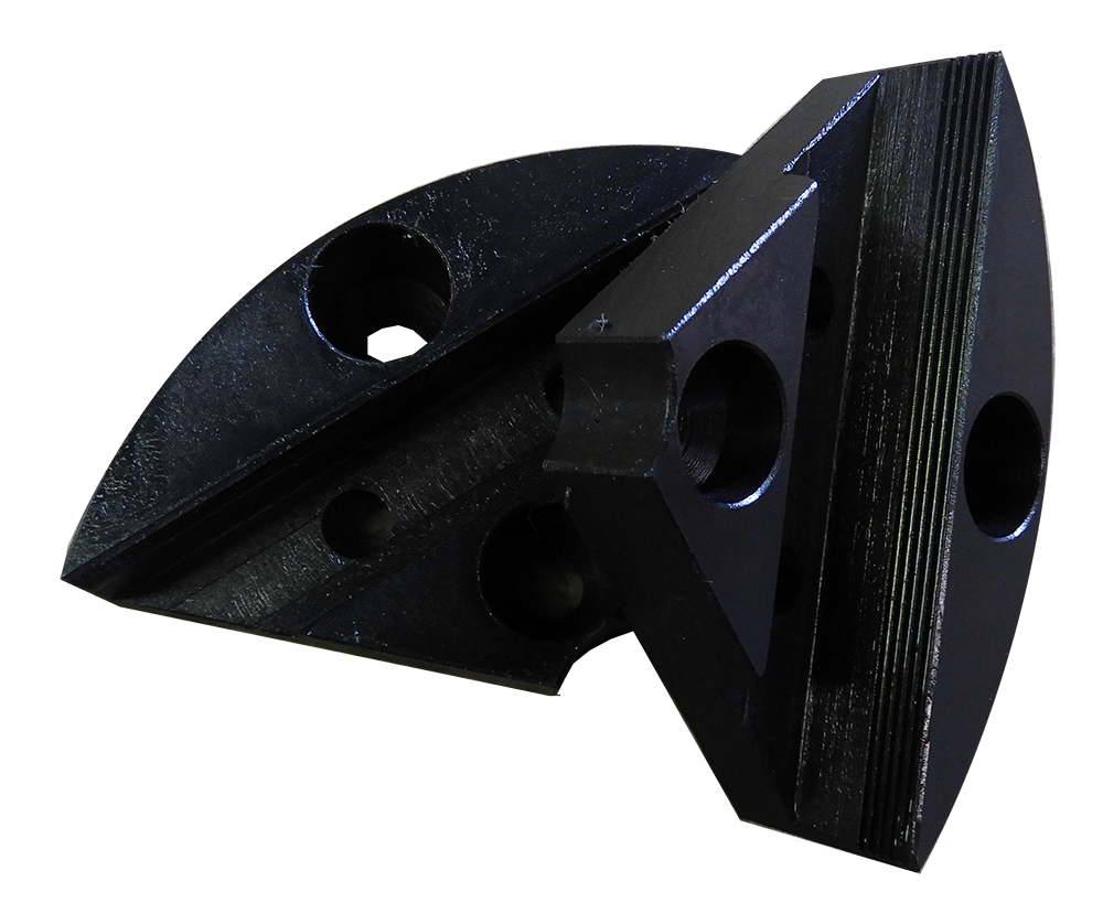 Vicmarc Pipe Jaws for VM120/150 Chuck gripping square wood piece securely