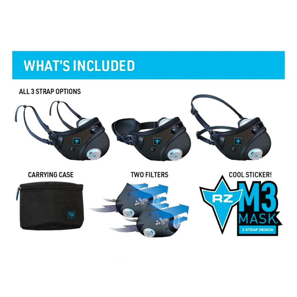 RZ Mask M3 Dust Face Mask Black Multi-Strap, side view showing breathable mesh design