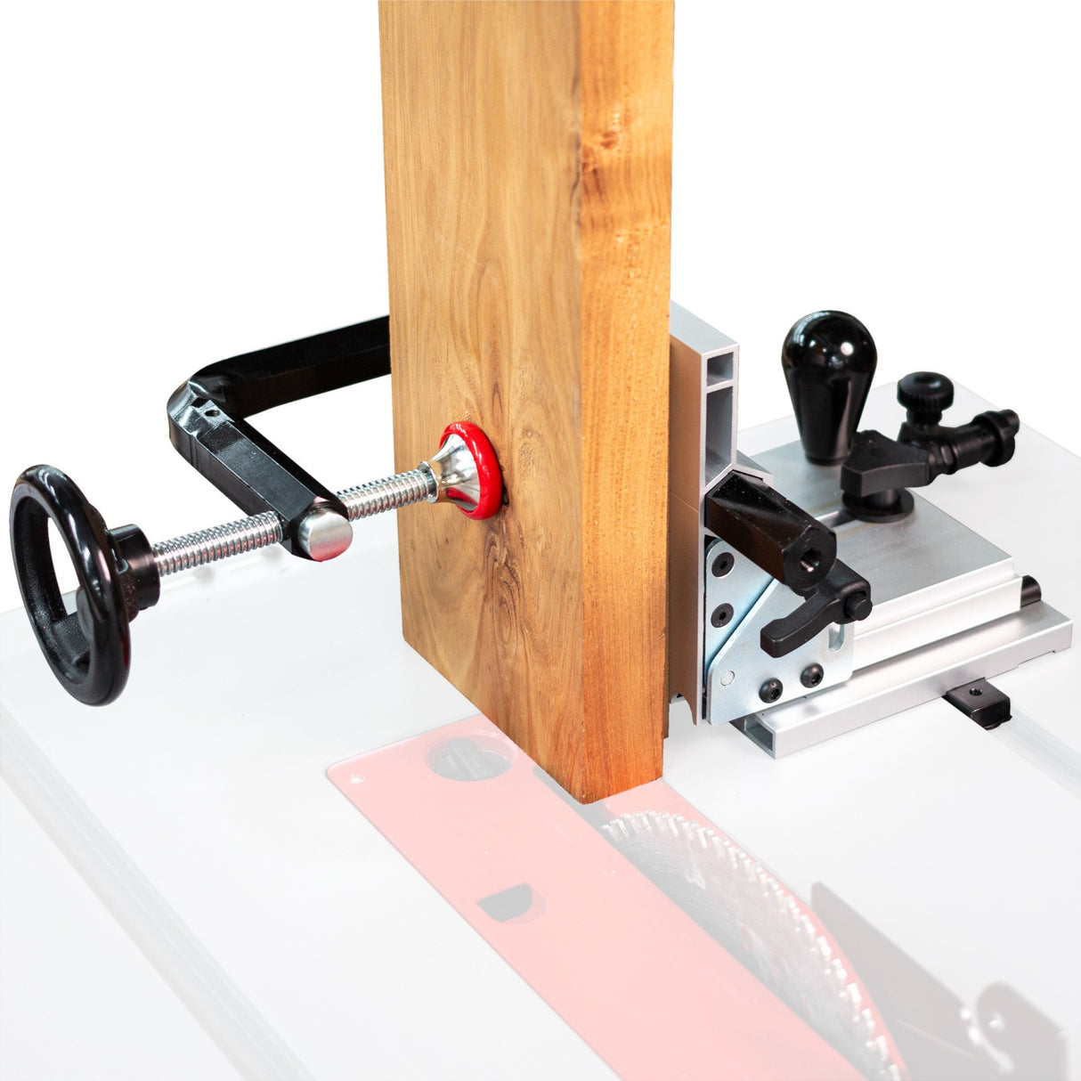 Sherwood Table Saw Compound Cut & Tenoning Jig in action, showcasing precise tenon and compound cut capabilities