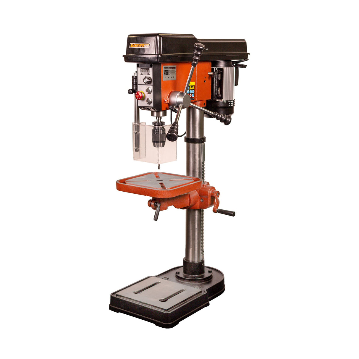 Sherwood 750W EVS Drill Press showcasing robust construction and precision control
