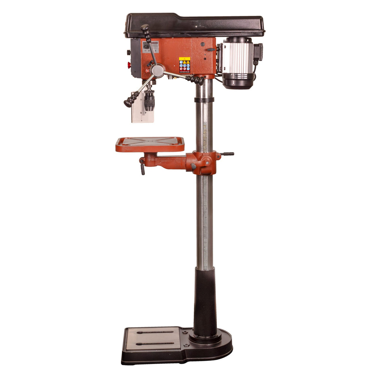 Sherwood 1100W EVS Pedestal Drill Press demonstrating precise drilling capabilities