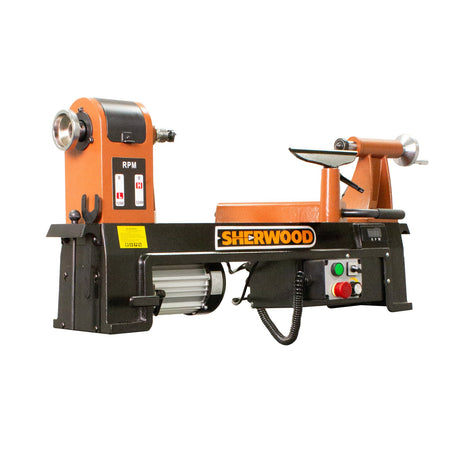Sherwood Midi EVS Wood Lathe showcasing 350mm swing and 750W power