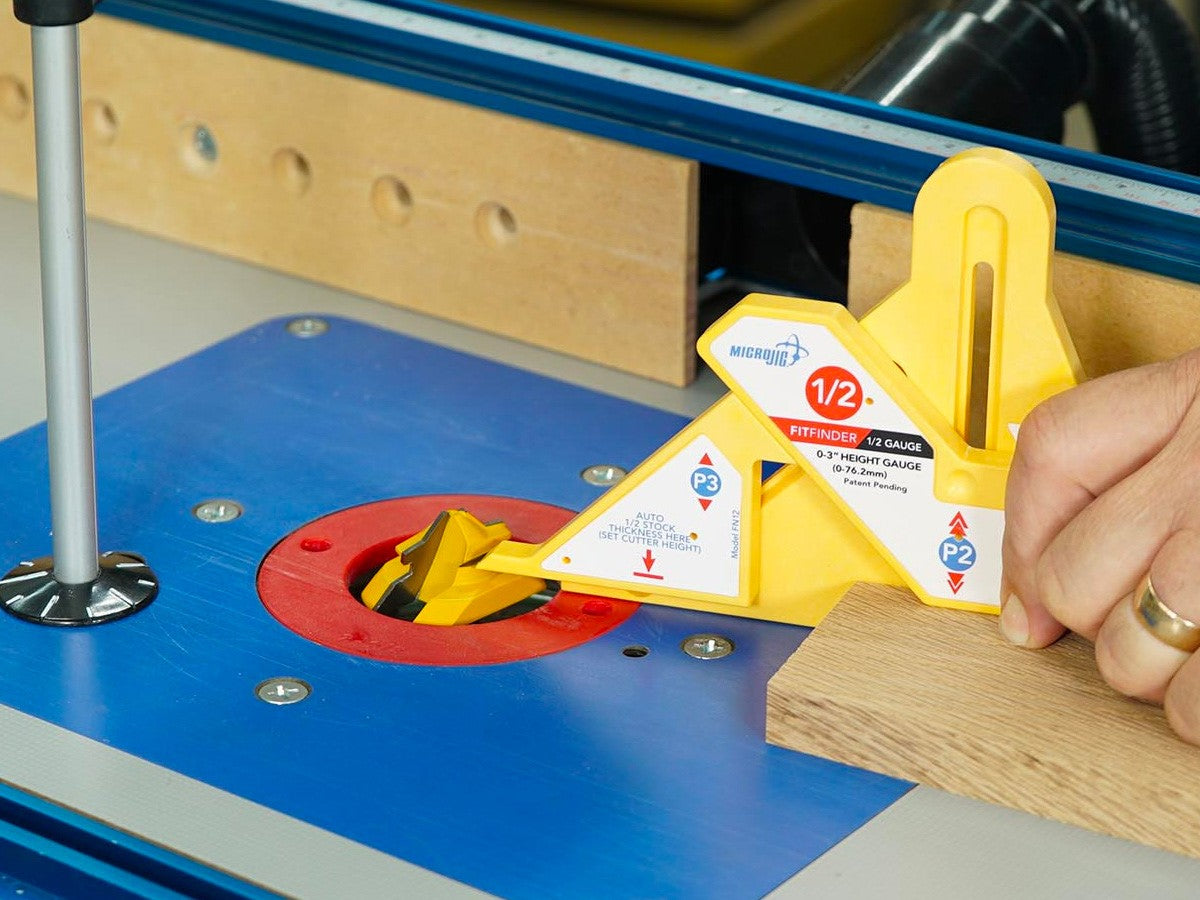 Micro Jig Lock Mitre Bit & FitFinder Jig Kit in action, creating precise lock mitre joints with ease