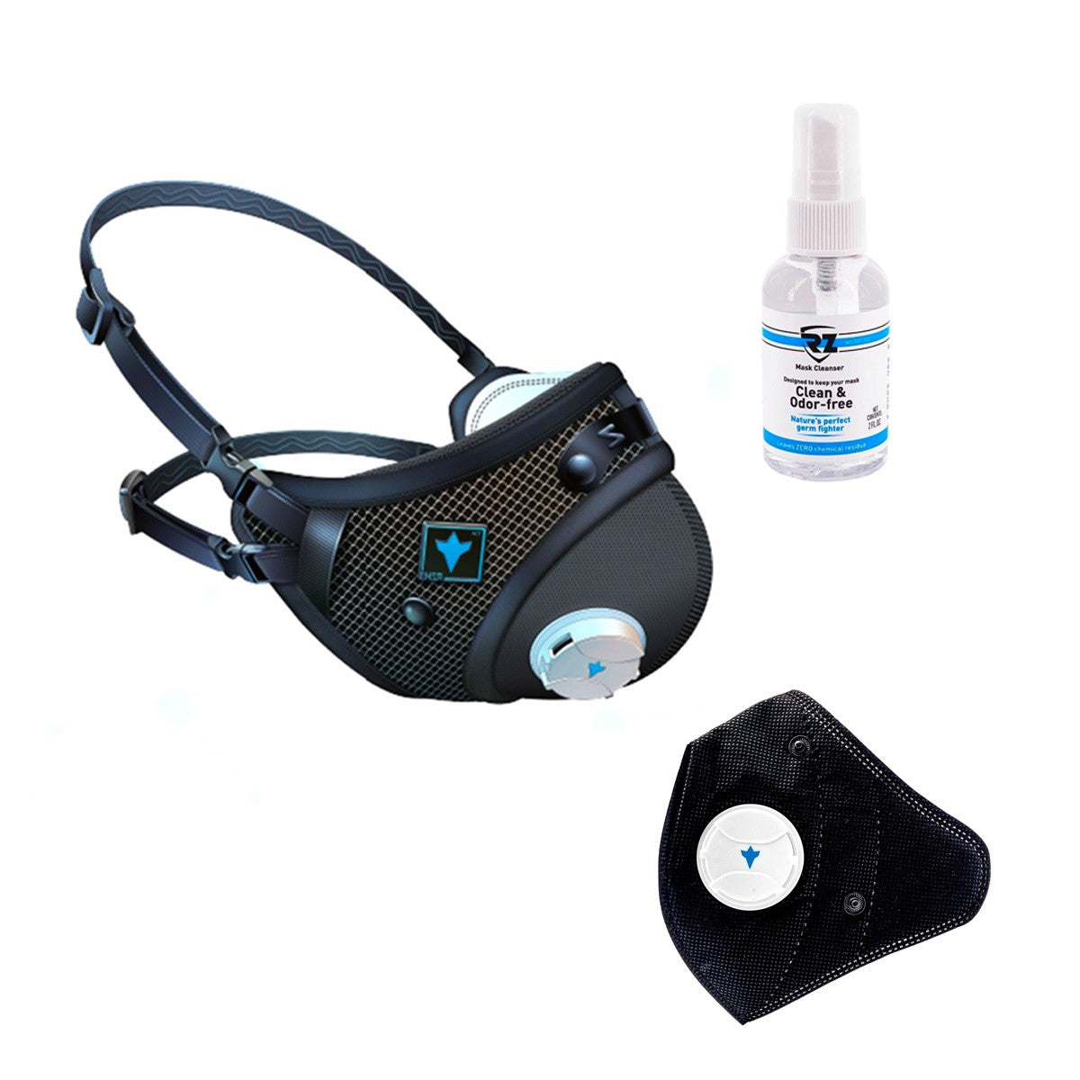 RZMask M3 Dust Face Mask in black with filters and cleanser for woodworking in dusty Australian workshops