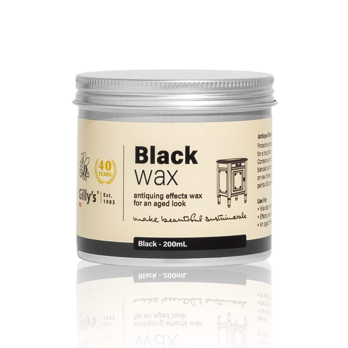 Gilly's Black Wax Antique Aged Look Wax 200mL - Enhances upcycled furniture with rustic charm and subtle washed effect