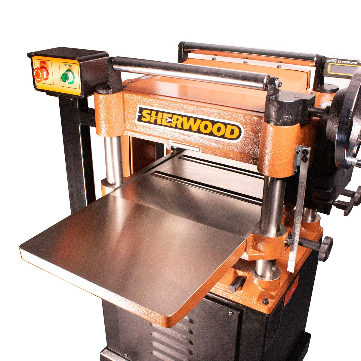Sherwood 16in Industrial Thicknesser in action, showcasing superior wood planing capabilities