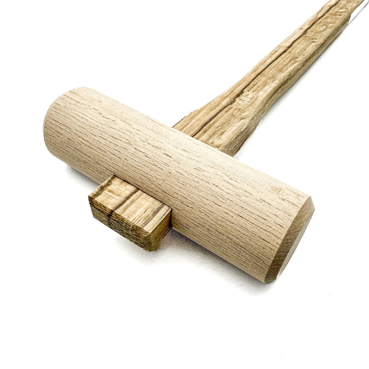 Japanese White Oak Wooden Mallet 36mm Head Diameter, showing fine craftsmanship and ergonomic handle for precise woodworking