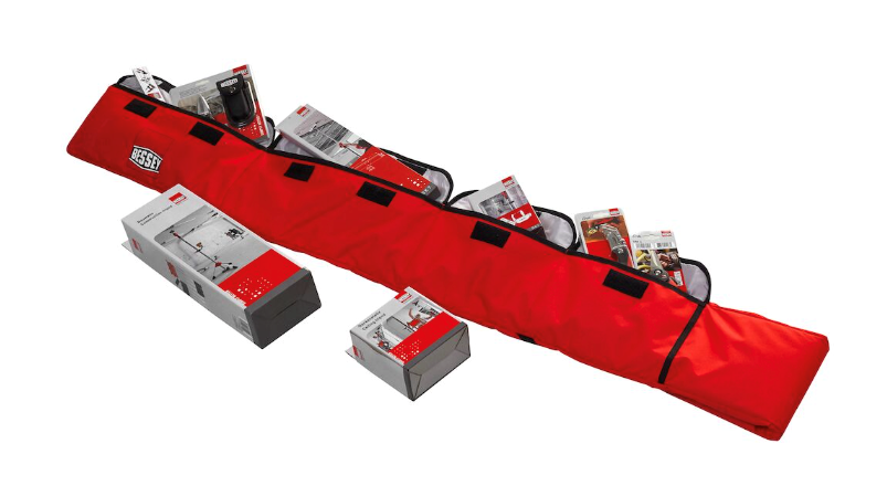 Bessey Telescopic Support Carry Bag with Pockets and Strap - Side view showing storage pockets and shoulder strap