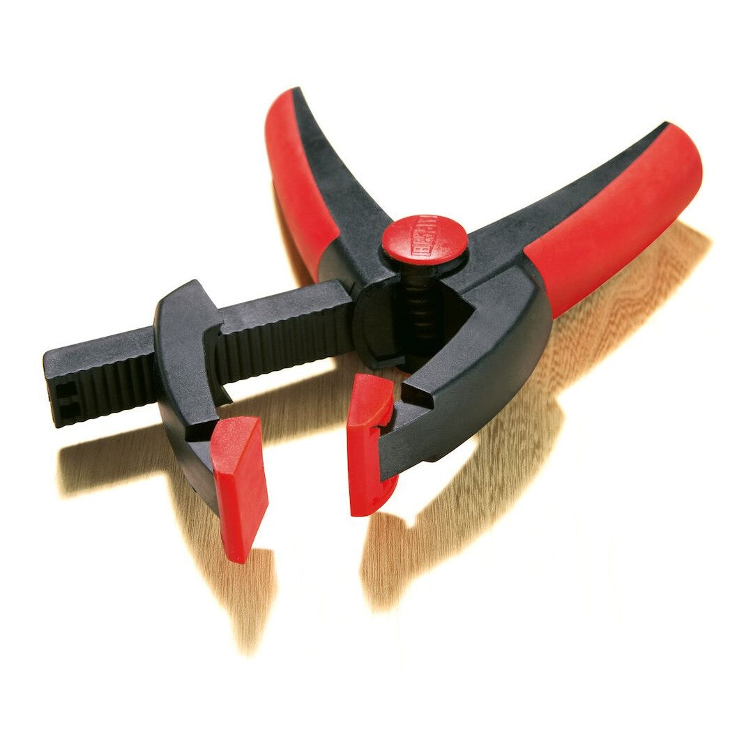 Bessey Adjustable Jaw Spring Clamp in action, holding thick parallel workpieces efficiently