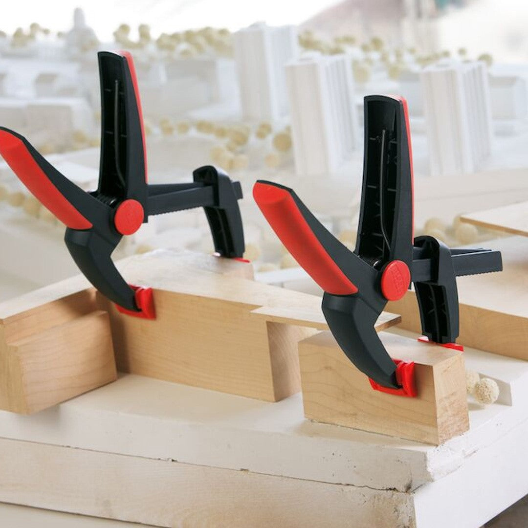 Bessey Adjustable Jaw Spring Clamp in use on thick workpiece