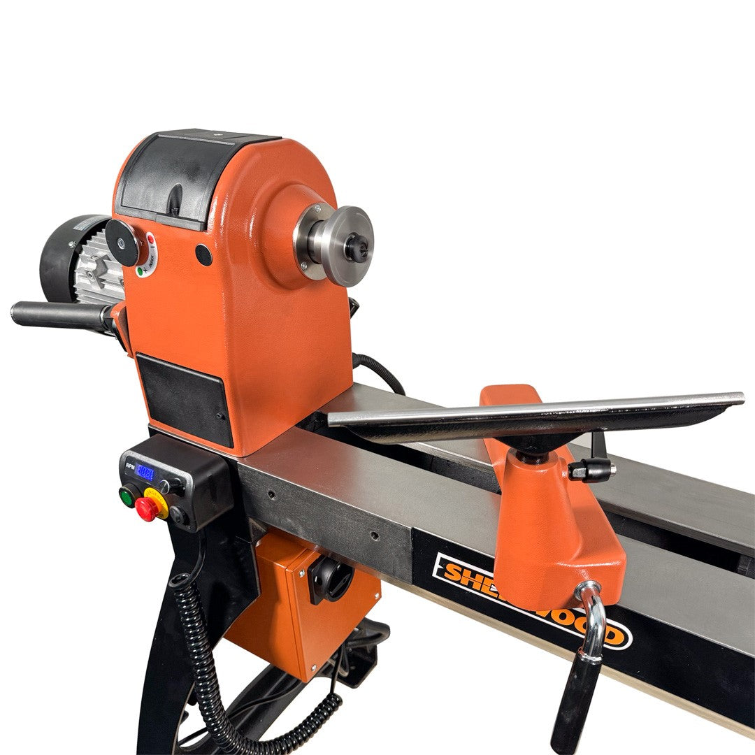 Sherwood Maxi Wood Lathe 460mm Swing Lathe in action with outboard turning feature