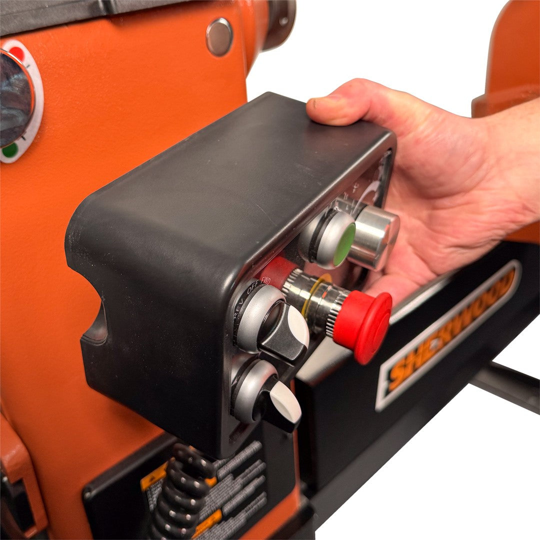 Sherwood Maxi 400mm Swing Wood Lathe with Motorised Bed in compact workshop setting