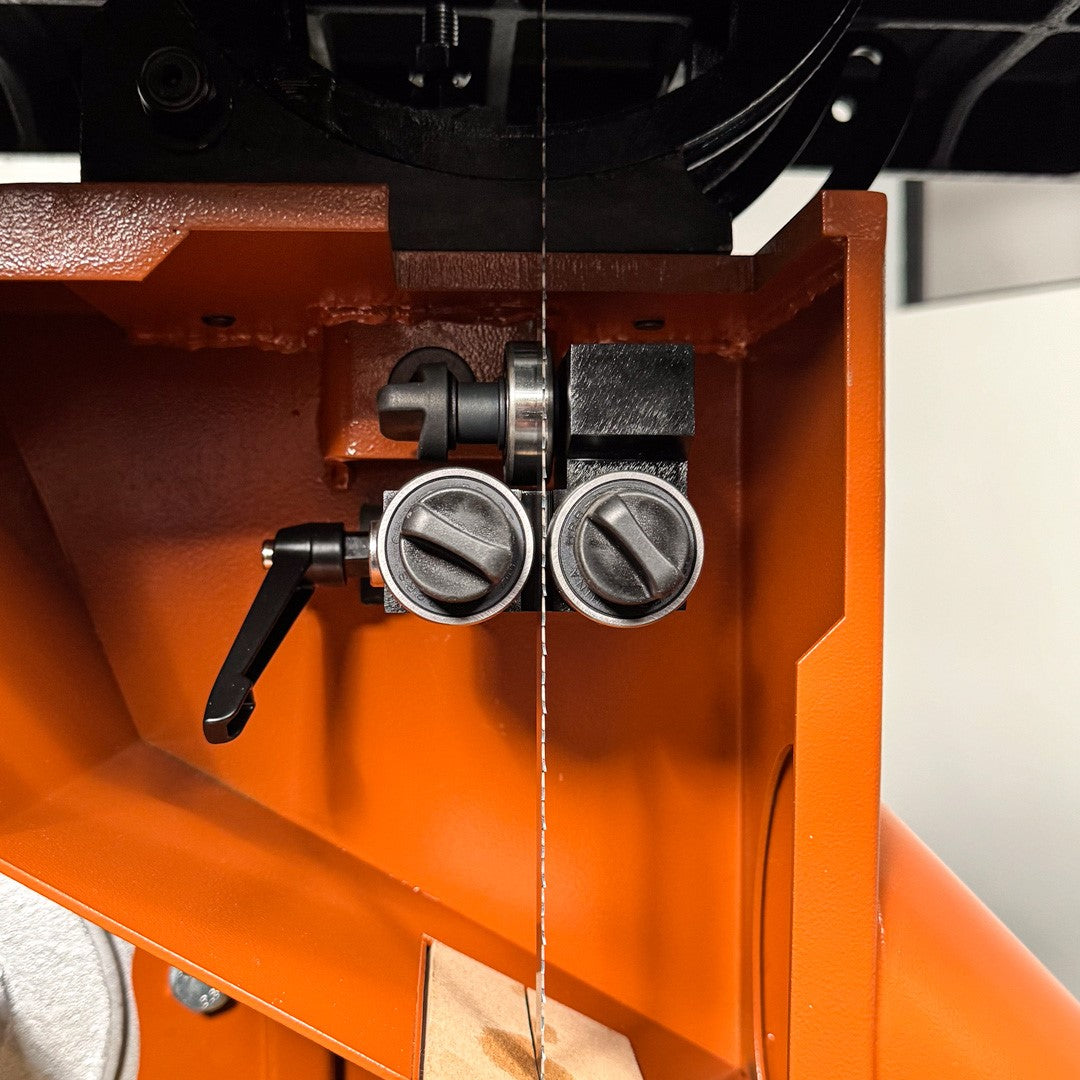 Sherwood 14in Heavy-Duty Bandsaw in action, showcasing precise wood cutting power