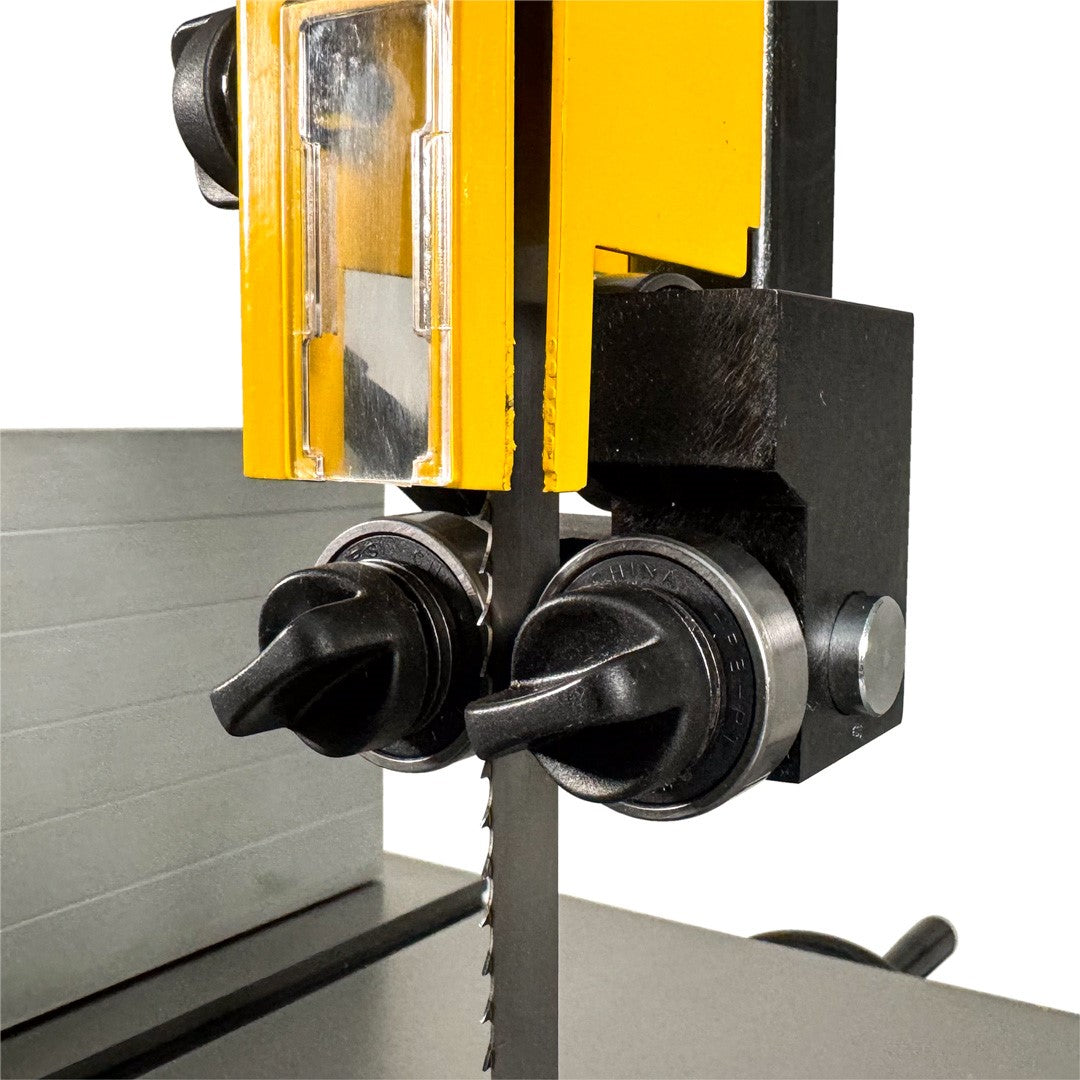 Sherwood 14in Heavy-Duty Bandsaw in action, cutting through hardwood with precision