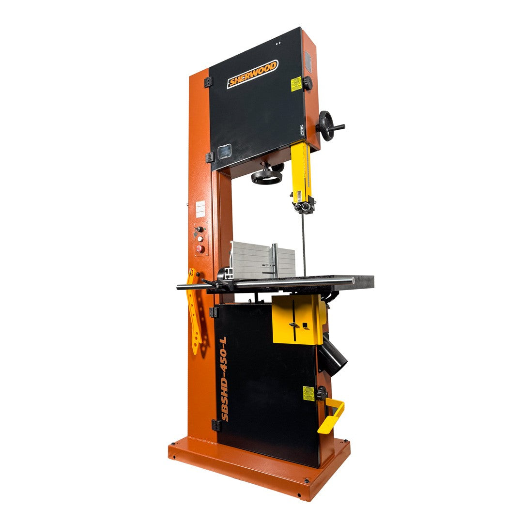 Sherwood 18in 3000W 4HP Heavy-Duty Bandsaw in action slicing through wood