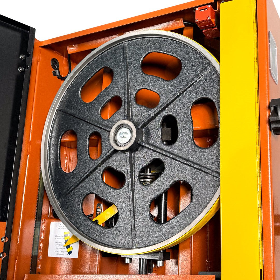 Sherwood 18in Heavy-Duty Bandsaw in action, showcasing precision and power