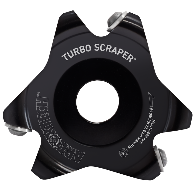 Arbortech Turbo Scraper carving attachment showcasing smooth and precise carving potential on wood
