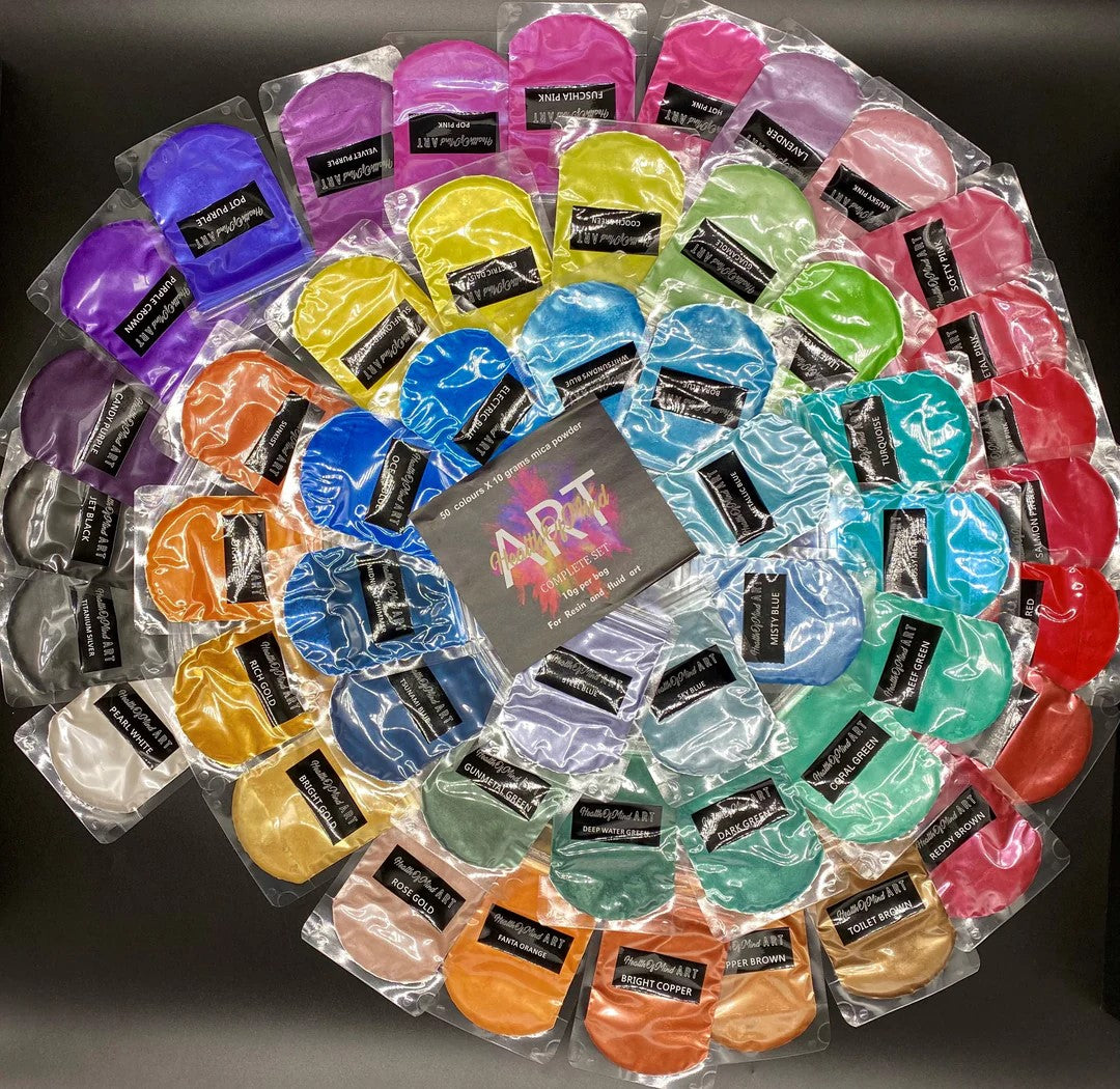 Health of Mind Art Pearlescent Pigment Mica Powders for Epoxy Resin - Assorted Colour Pack, full set of 50 10g pigments