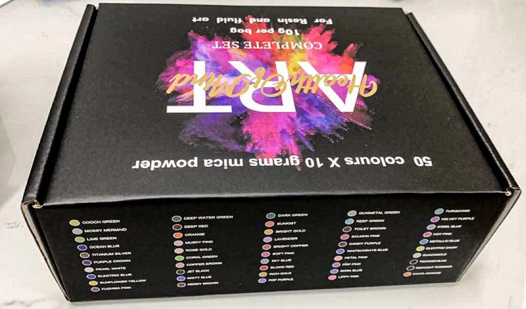 Health of Mind Art Pearlescent Pigment Mica Powders assorted colour pack with 50 x 10g bags - detailed view