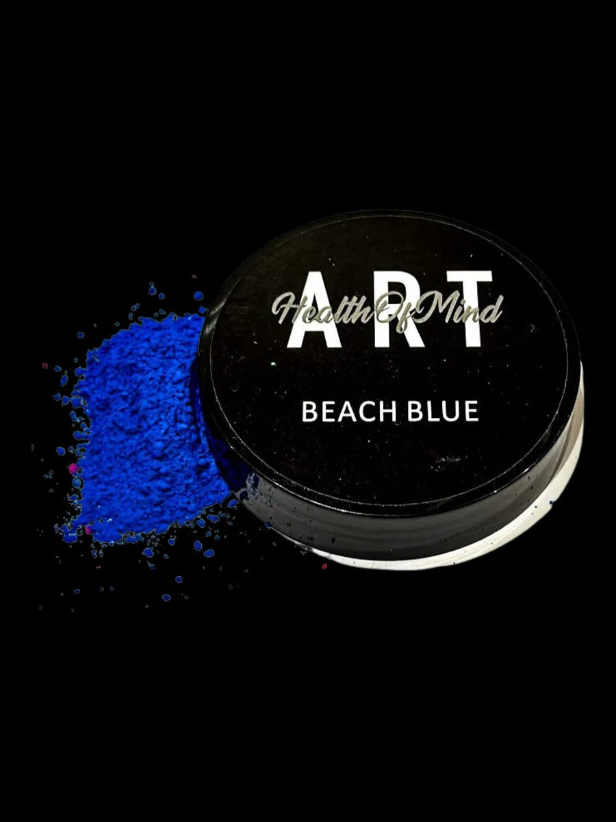 Vibrant Australian blue neon pigment powder for epoxy resin in 50g jar - Health of Mind Art Beach Blue