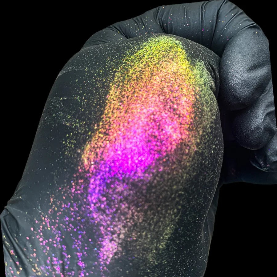 Super Chameleon Mica Pigment in Yellow, Purple, Red, and Green for Epoxy Resin application on woodworking project