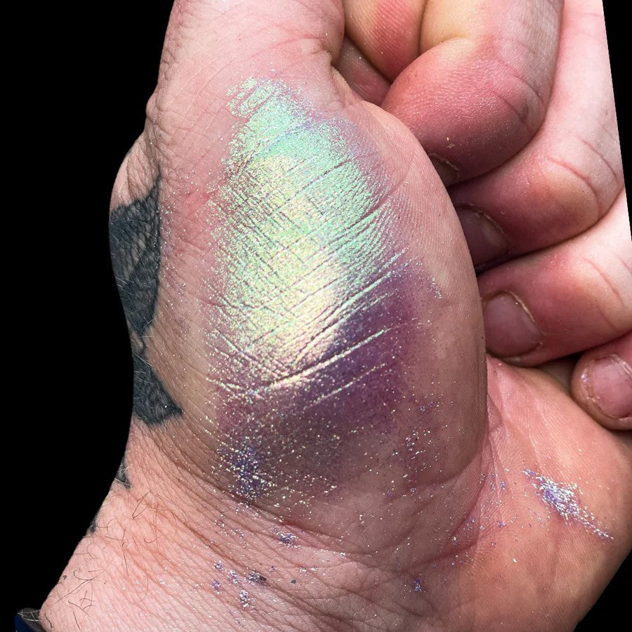 Super Chameleon Mica Pigment in Royal Blue, Purple, and Gold for Epoxy Resin on Wood Edge