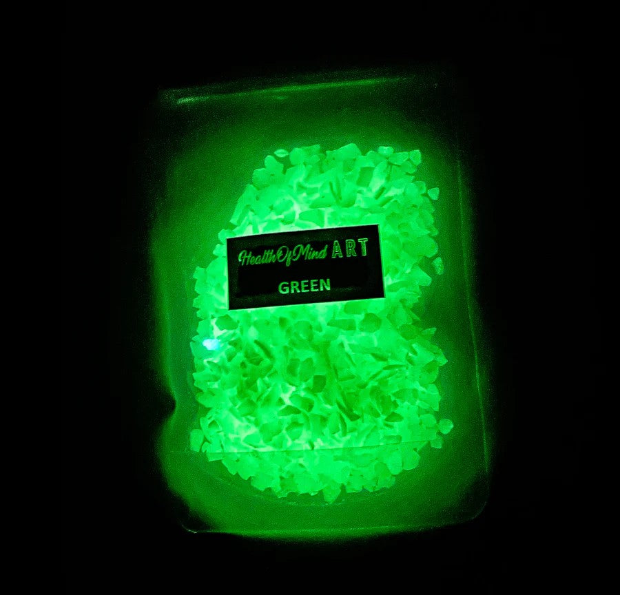 Green glow in the dark stones for resin projects, Health of Mind Australia