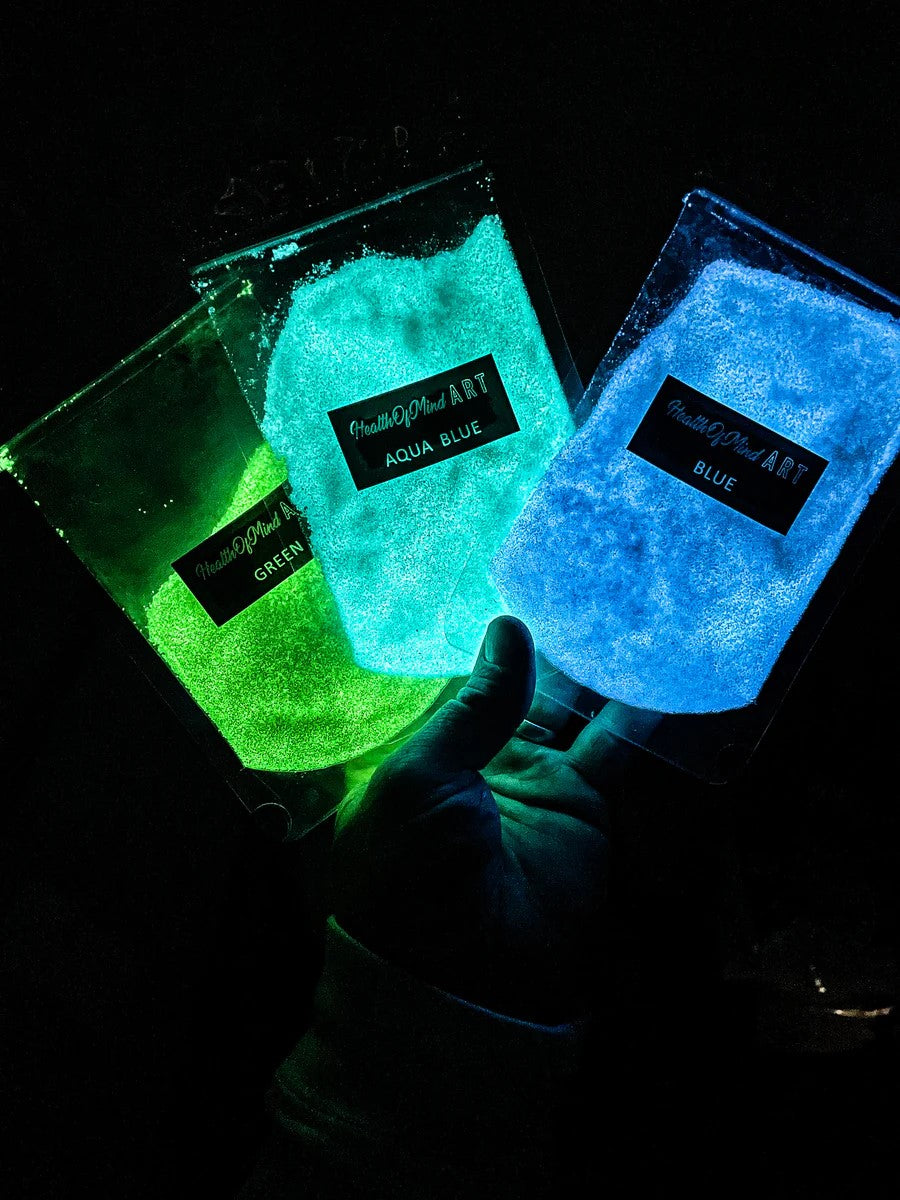Glowing green sand pigment for epoxy resin crafting, Health of Mind Art