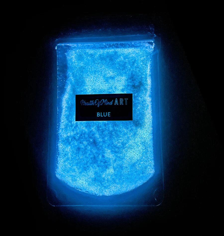 Blue luminescent sand pigment for epoxy resin by Health of Mind Art, perfect for resin projects in Australia