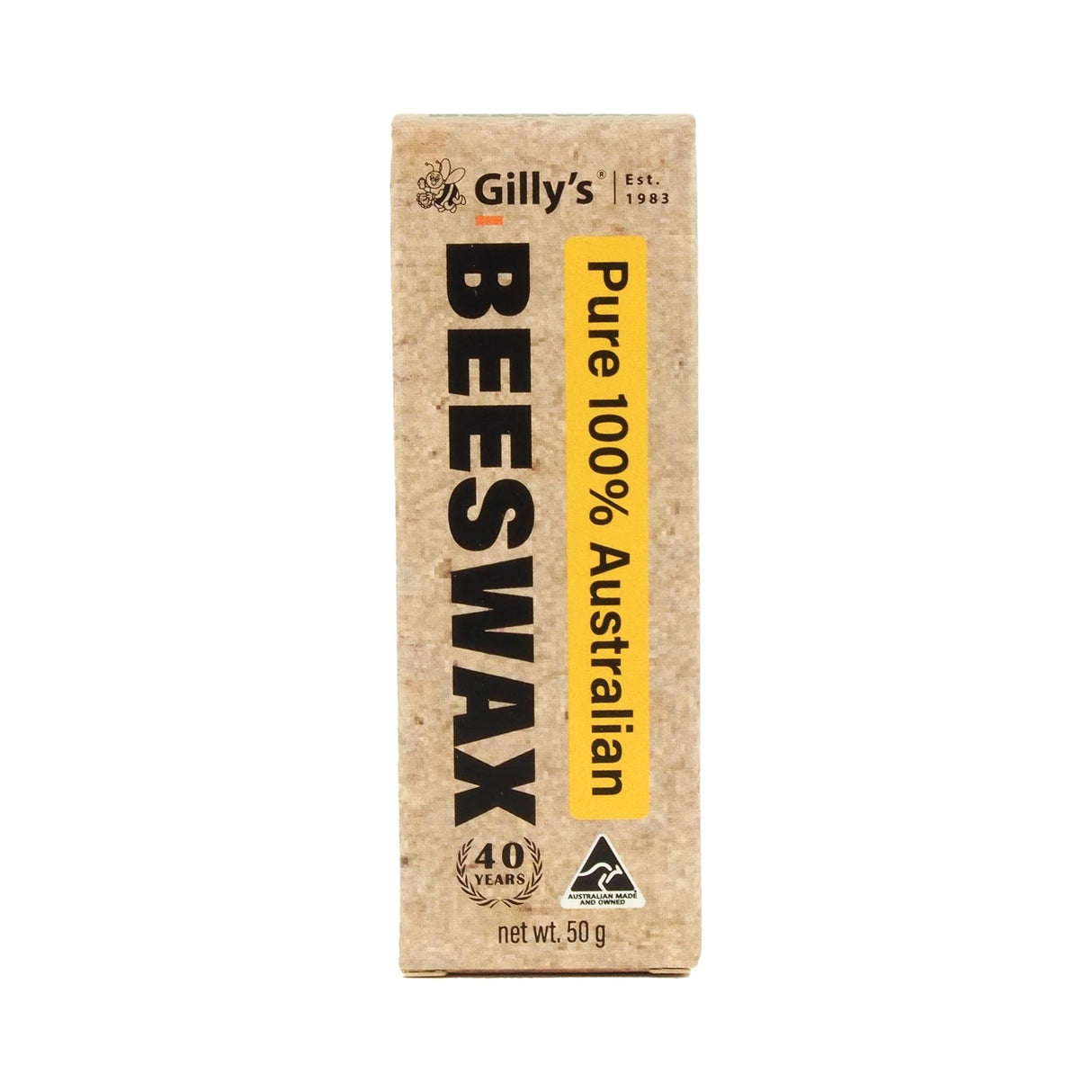 Gilly's Pure Beeswax Bar Food Safe 50g in wooden background