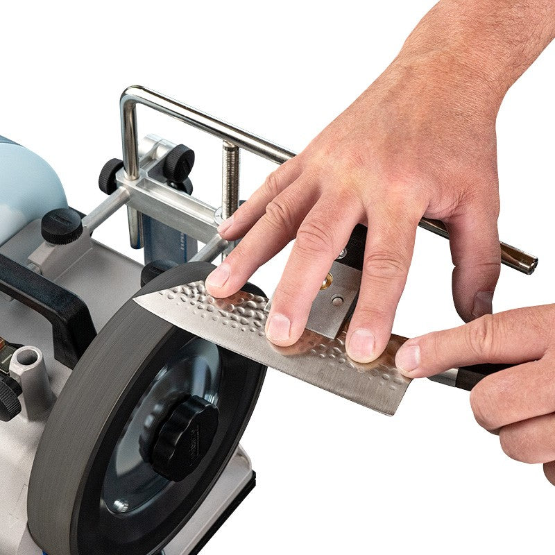 Tormek MB-102 Multi Base honing tool for diamond wheels in action on woodworking tool