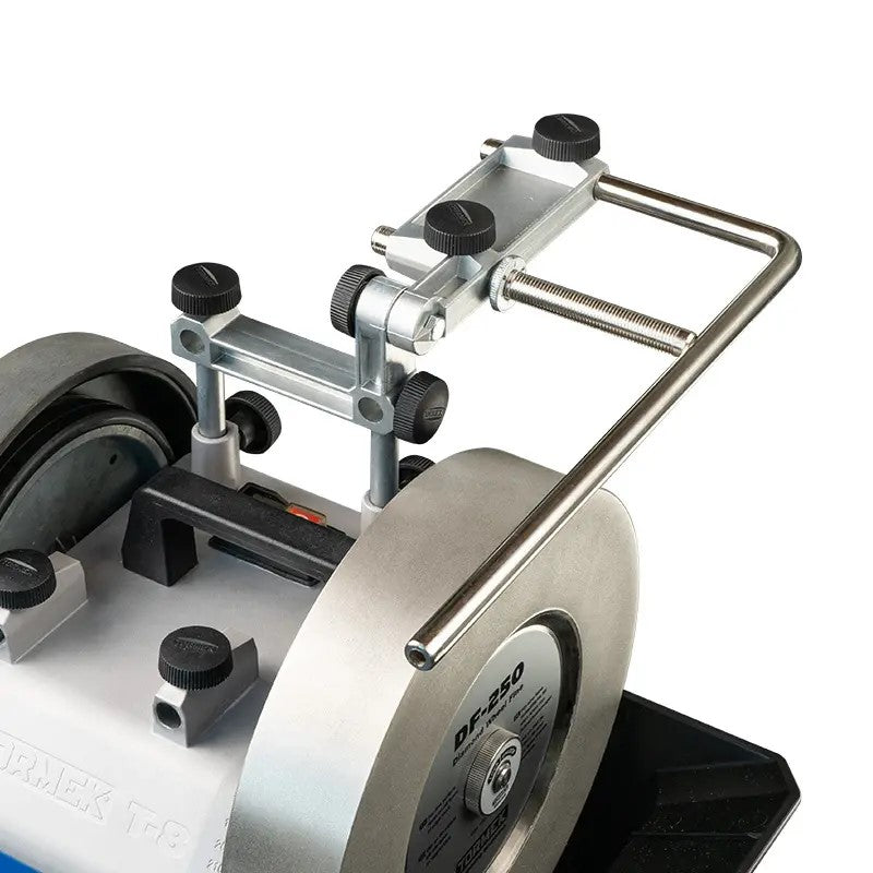 Tormek MB-102 Multi Base mounted vertically on T-8 for efficient sharpening