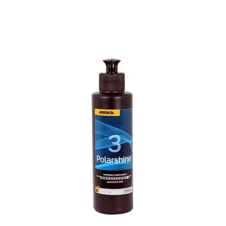 Mirka Polarshine Liquid Nano Wax - 250ml bottle on wooden workbench
