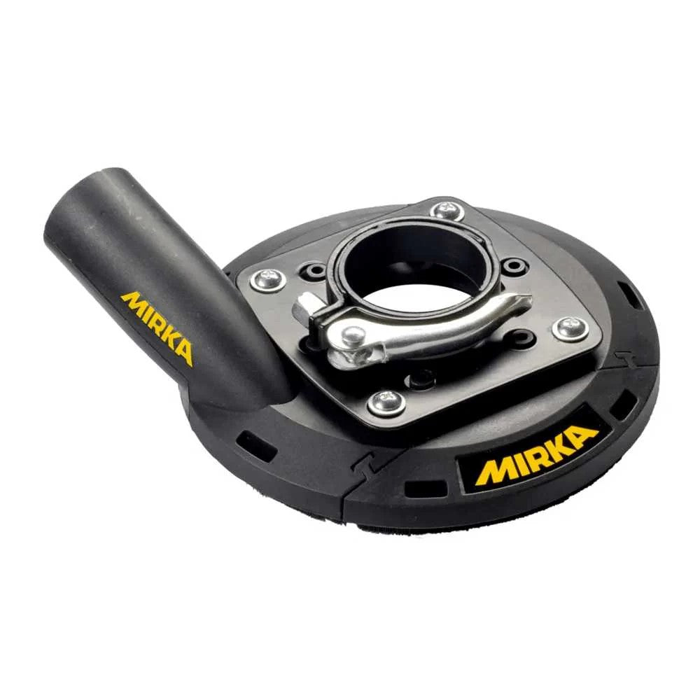 Mirka Dust Suction Hood for PS 1437 Polisher in action on wood surface