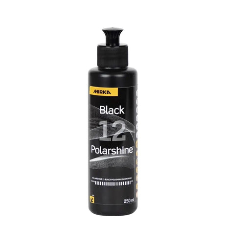 Mirka Polarshine 12 Black Polishing Compound 250ml in action on wood surface