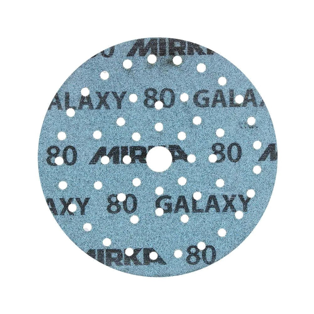 Mirka Galaxy 125mm Sanding Discs Coarse Pack of 10 in action on wood surface