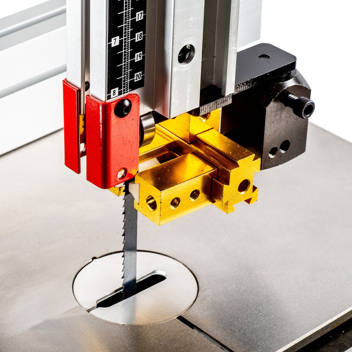 Sherwood 10in 750W Bandsaw with Sanding System in action, cutting through wood smoothly