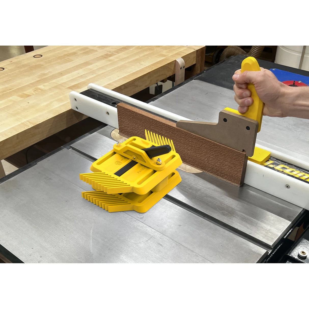 Magswitch Stacked SavR Featherboard Kit shown installed on a table saw