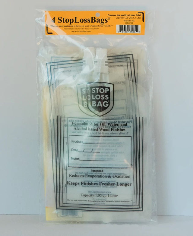 StopLossBag Pouch Airtight Wood Finish Preserver Set, 4 pouches, showing innovative 3-ply construction for solvent retention
