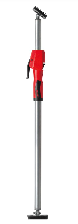Bessey Telescopic Drywall Support 1700 - 3000mm in use, holding building materials securely