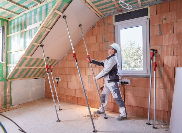 Bessey Telescopic Drywall Support in action, holding building materials securely