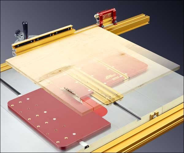 Incra Mitre Express plus 1000HD sled set, shown flat with T-Slot channels