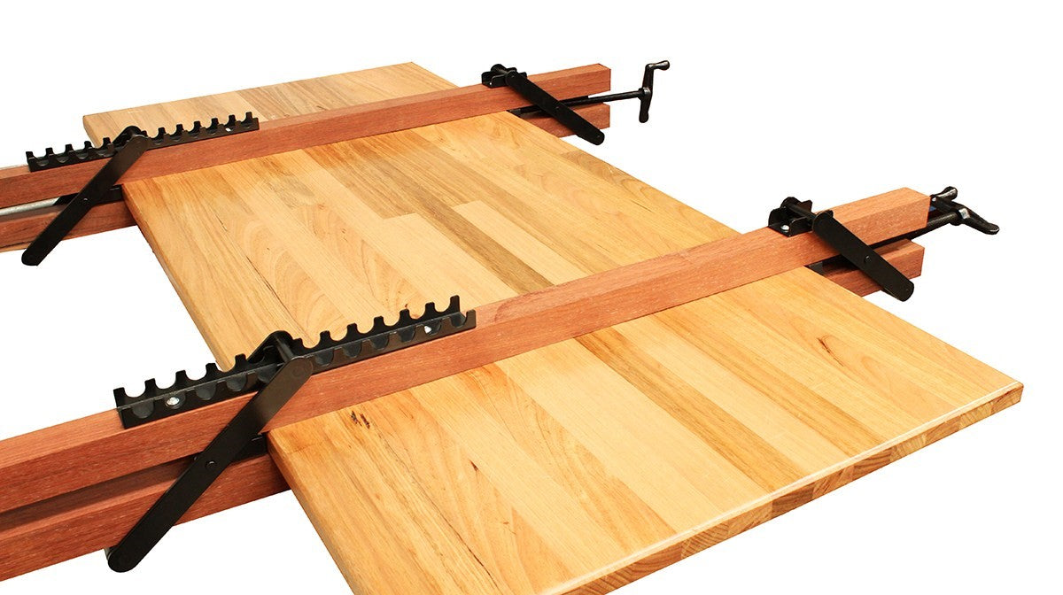 Australian-made Torquata 4-Way Panel Clamp Hardware Sets in use on woodworking project