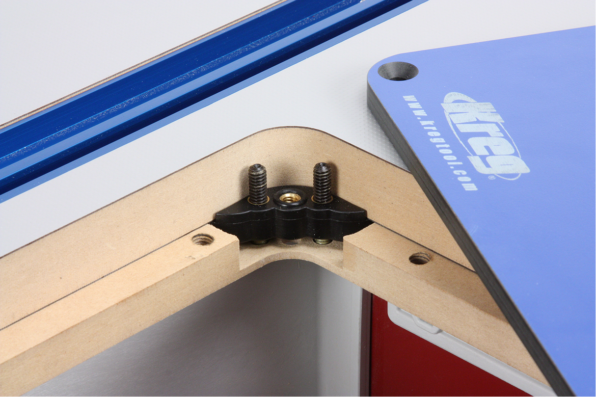 Incra CleanSweep Router Table Dust Collection Box Adaptor installed on a corner-mounted router table