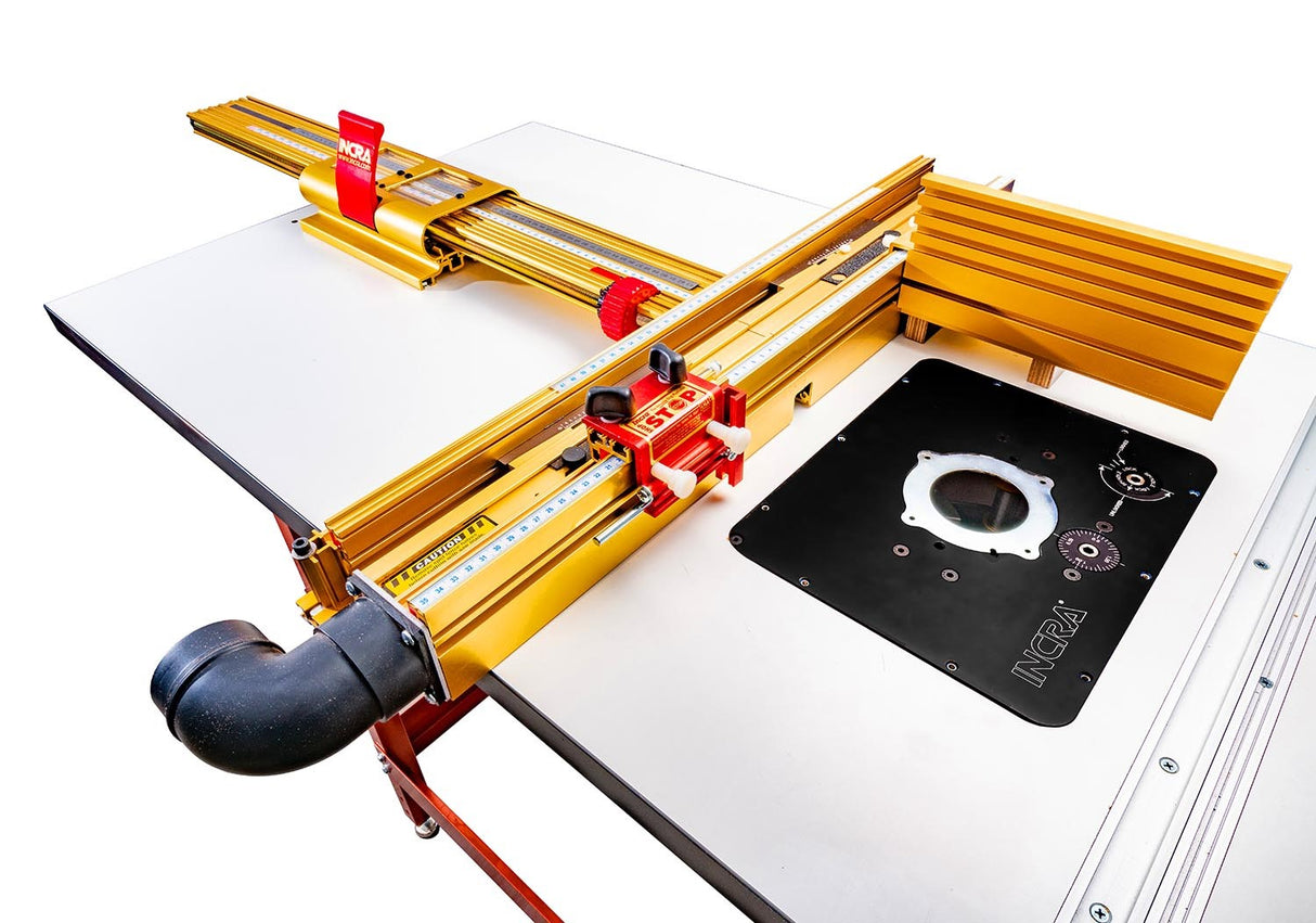 Router table setup with Incra LS Super System 635mm Combo Kit, MAST-R Lift, and SRM-1800 Motor in Australian woodworking store