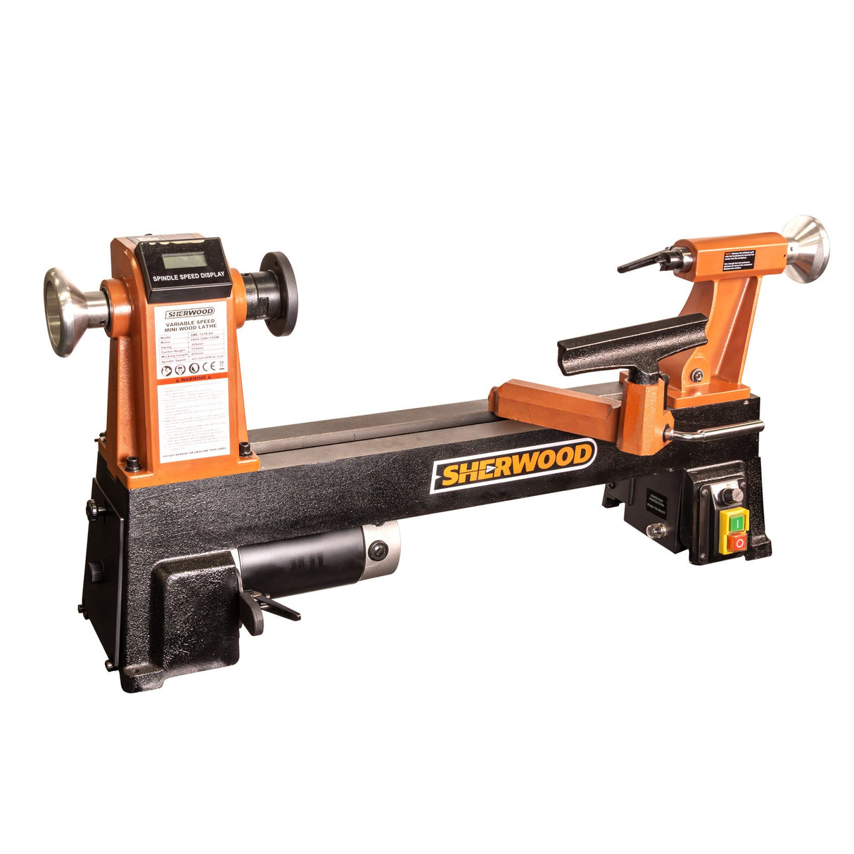 Sherwood Mini Wood Lathe with Bed Extension in action, showcasing precision turning capabilities