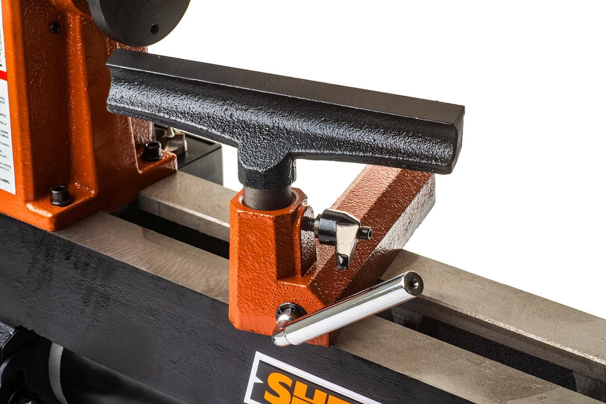 Sherwood Mini Wood Lathe with Bed Extension & Stand in action, showcasing its precision and versatility